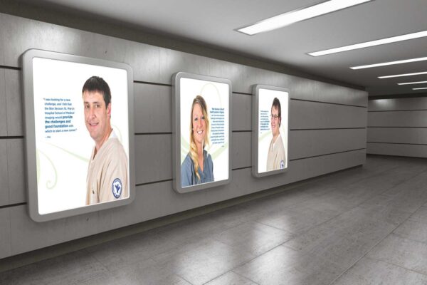 Hallway displaying various Bon Secours poster ads