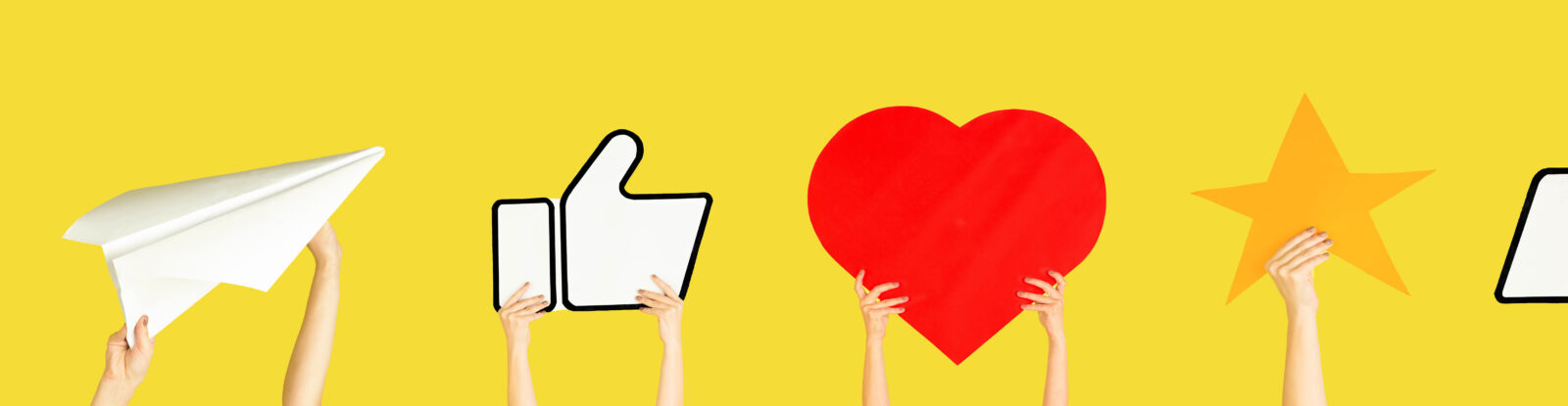 Social media icons for messaging, sent, thumbs up, heart, star, and thumbs down.
