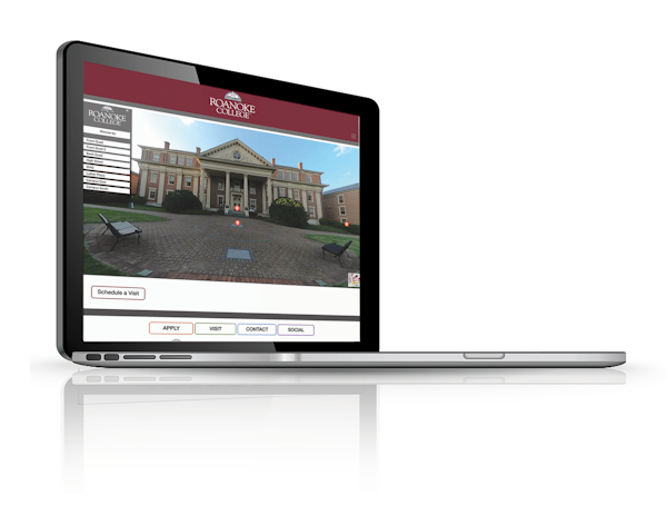 Roanoke College virtual tour on a laptop