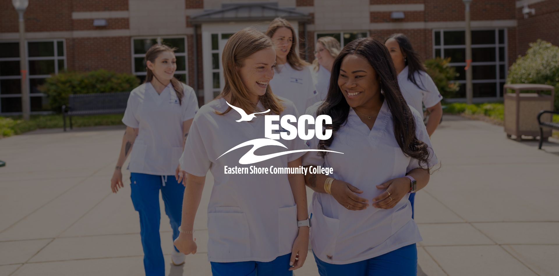 A group of students walking out of a building