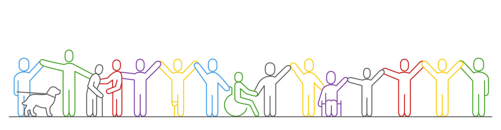 image shows line drawings of people in different colors and with different levels of ability