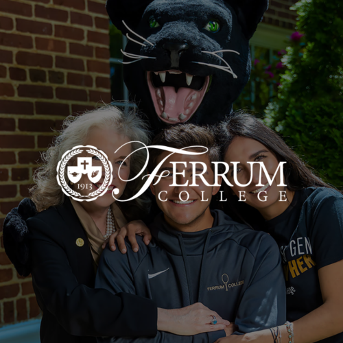 Dr. Martin, two students, and the Ferrum mascot