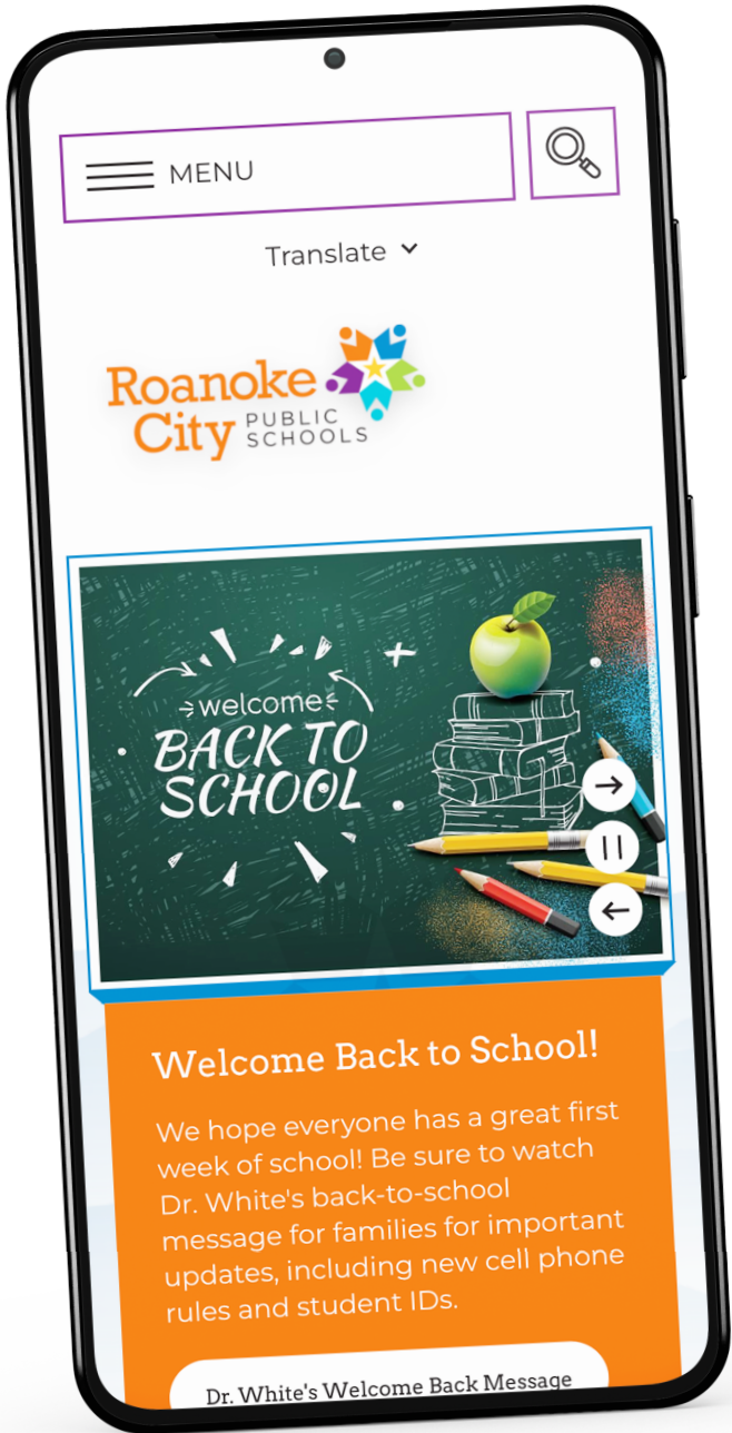 The Roanoke City Public Schools website displayed on a smartphone