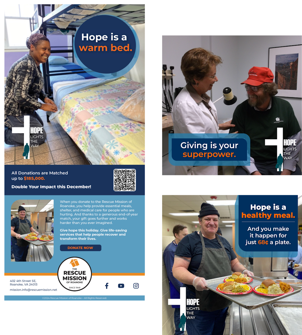 A grouping of images showing people serving at the mission