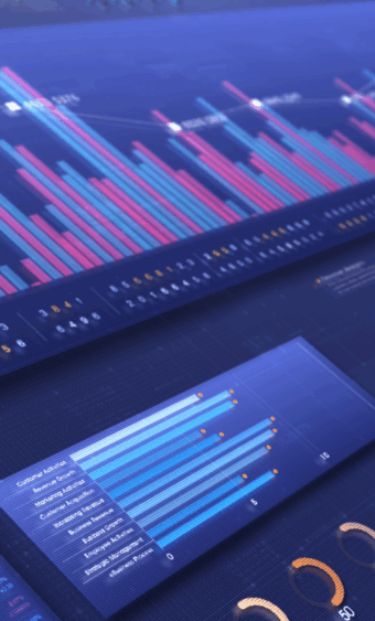 A display showing a bar chart stretching out into the distance.