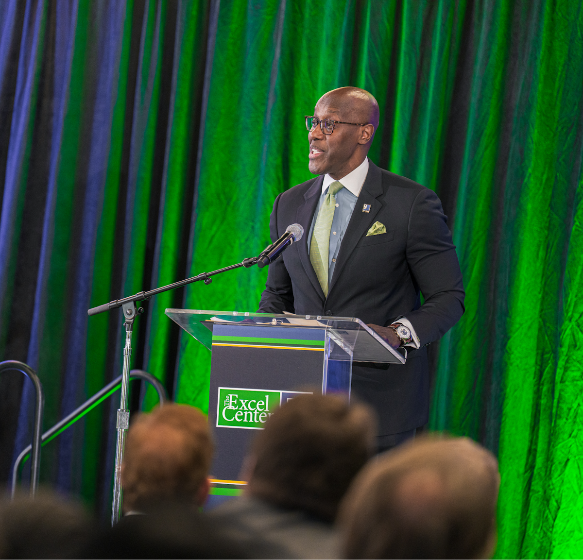 Richmond Vincent, president and CEO of Goodwill Industries of the Valleys standing at a podium