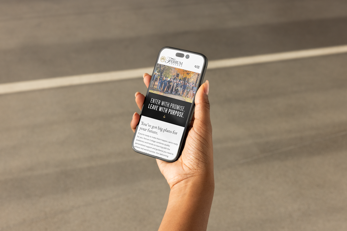 A smartphone displaying the Ferrum College website
