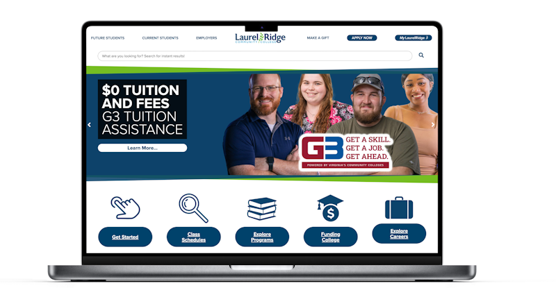 A laptop showing the Laurel Ridge Community College website