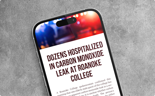 A smartphone showing the Roanoke College website