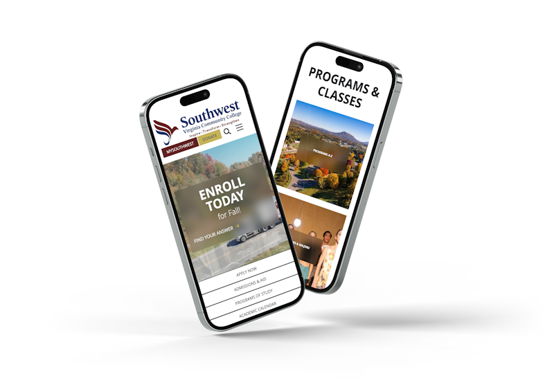 Two smartphones showing the Southwest Virginia Community College website
