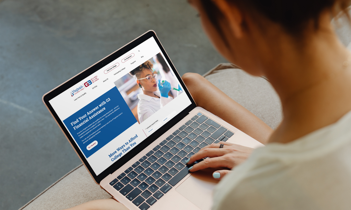 A laptop showing the VCCS G3 website