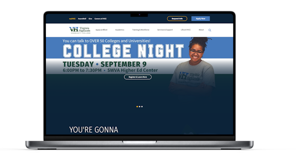 A laptop showing the Virginia Highlands Community College website