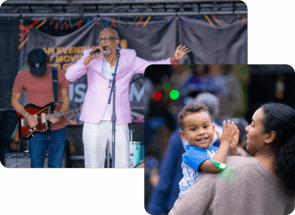 A singer on the stage at Music @ Melrose