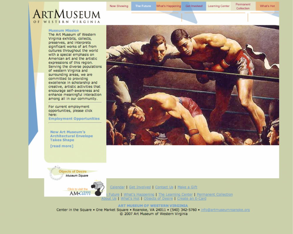 Screenshot of the Art Museum of Western Virginia website home page