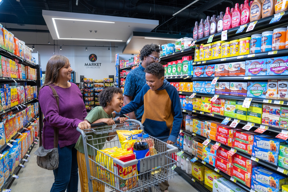 A family shopping in a supermarket