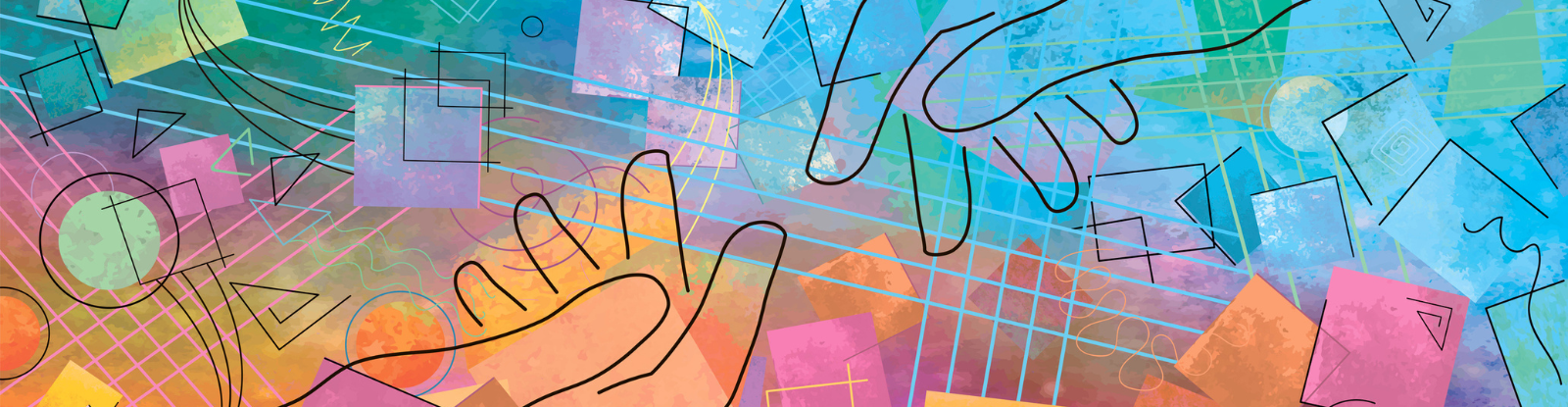Artistic rendering of hands over a colorful background